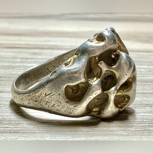 Vintage Designer Hallmarked Sterling Silver & Gold Brutalist Ring, Size 6